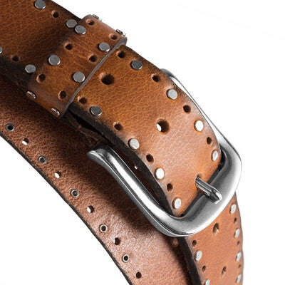 Belt - Wide Leather Belt - Cognac