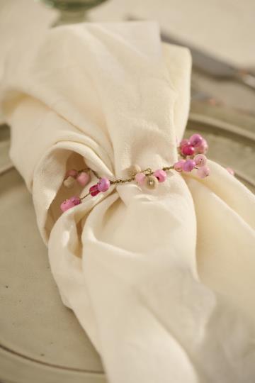 Napkin Ring - Pink Wooden Beads - Handmade