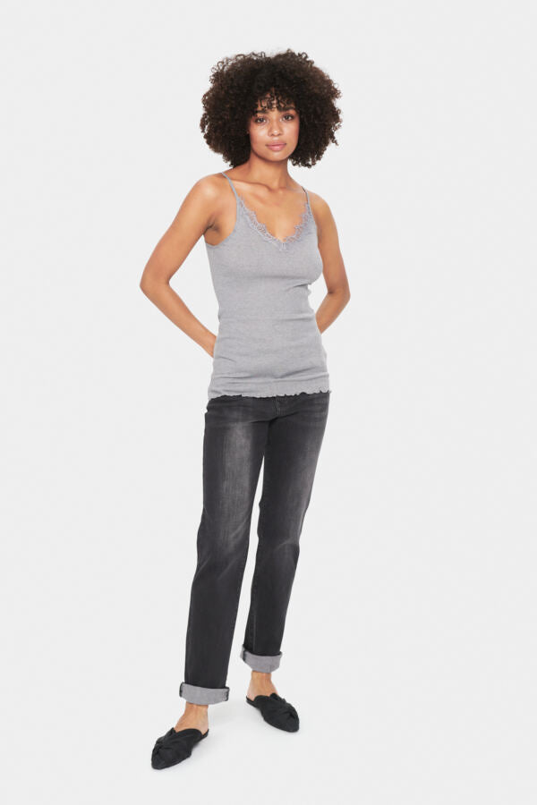 Top - MAYA SZ STRAP TOP - Mist Grey Melange