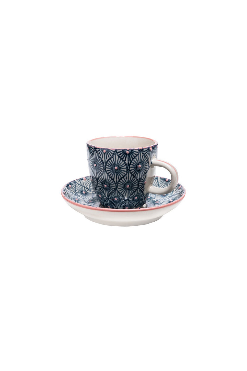 Espresso Cup & Saucer - Blue / Pink