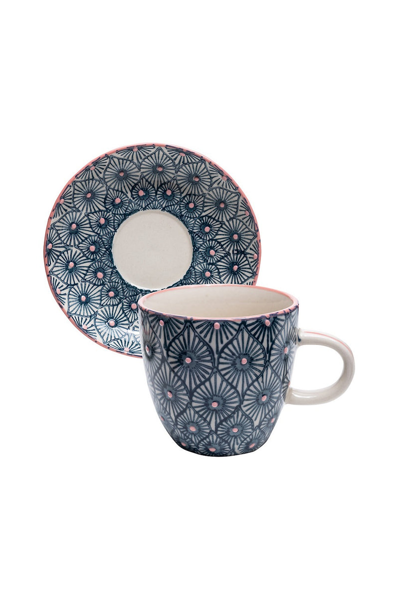 Espresso Cup & Saucer - Blue / Pink