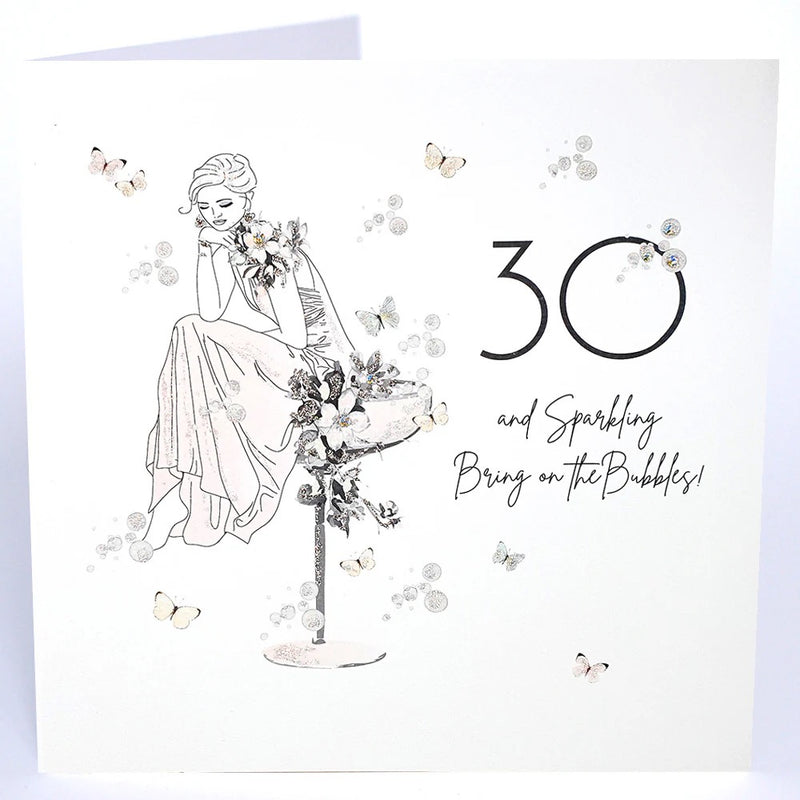 Card 21x21cm - 30 And Sparkling - Bring On The Bubbles