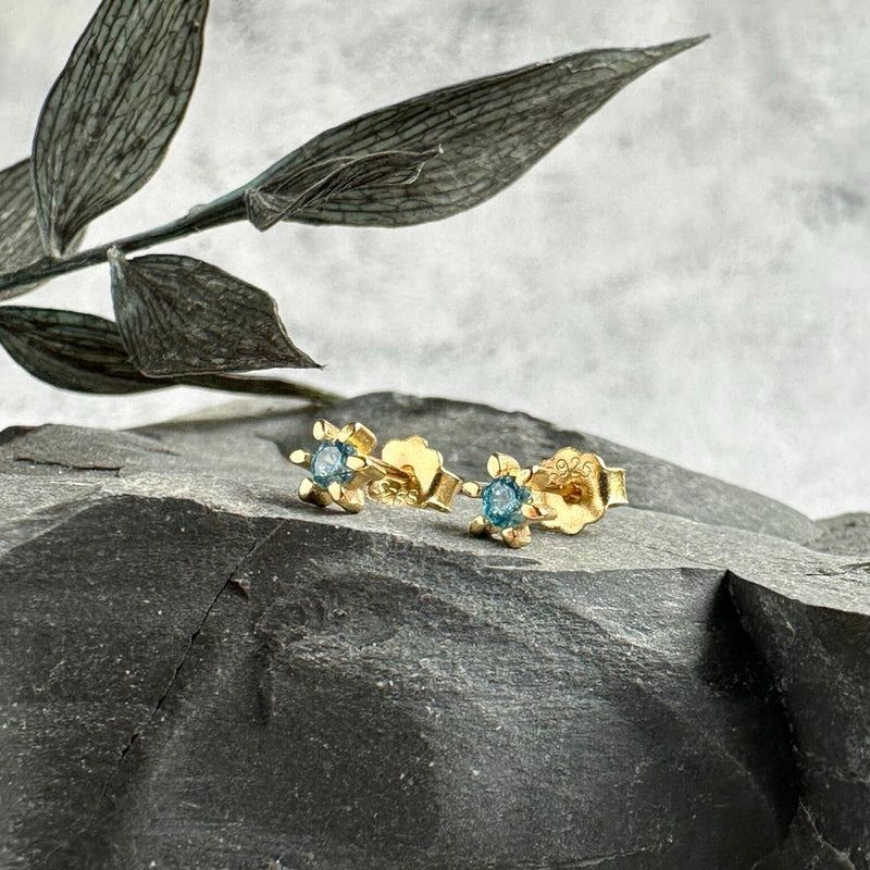 EVE - Stud Earrings - Sterling Silver - Gold Plated - BLUE CZ
