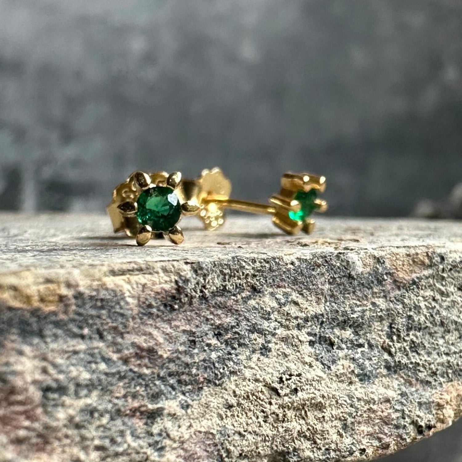 EVE - Stud Earrings - Sterling Silver - Gold Plated - Green CZ