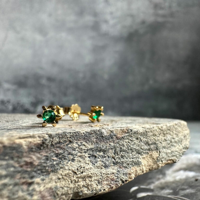 EVE - Stud Earrings - Sterling Silver - Gold Plated - Green CZ