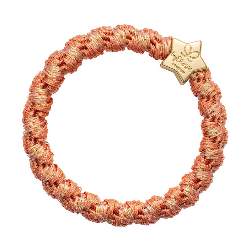 Hair Tie Woven - Gold Star - Coral Pink