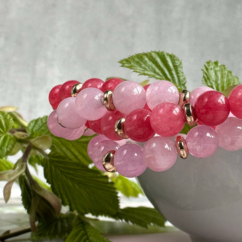Bracelet - Natural Stones With Golden Spacers - Coral