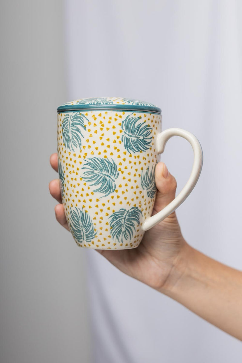 Mug Tea With Strainer - Aqua / Mustard