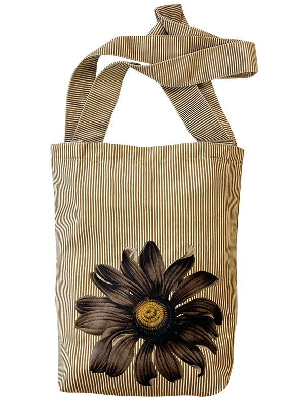 Tote Bag Crossbody - Stripe / Brown Flower