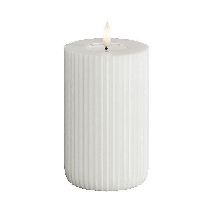Block Candle LED - Ridged - 8 x 12.5cm - White