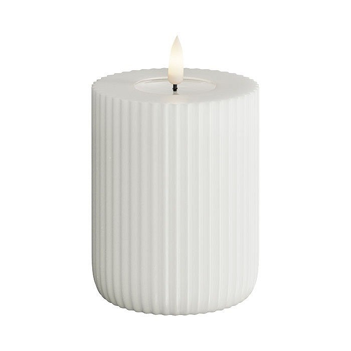 Block Candle LED - Ridged - 8 x 10cm - White