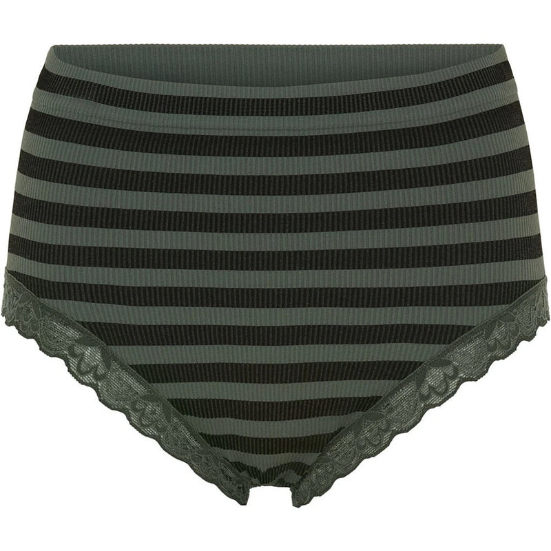 ISA Stripe Midi Knickers With Lace - Nero/Olive