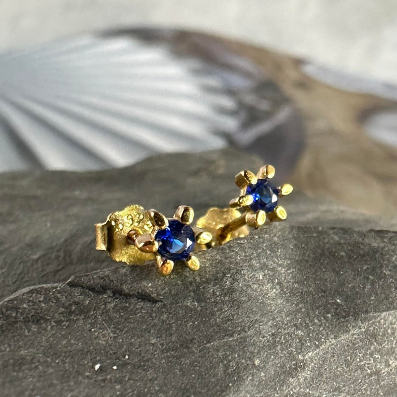 EVE - Stud Earrings - Sterling Silver - Gold Plated - Royal Blue CZ