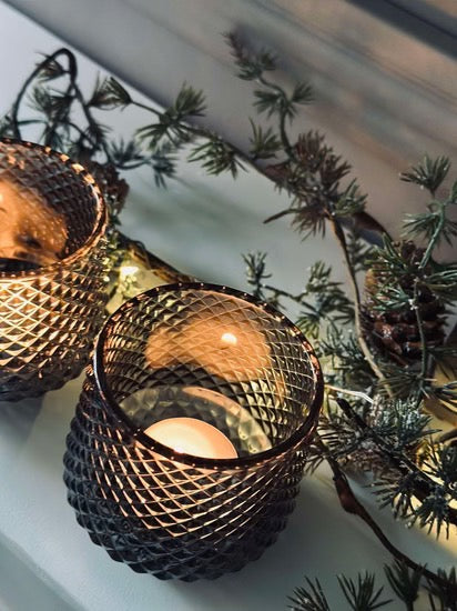 Candle Holder - Glass - Dark Grey