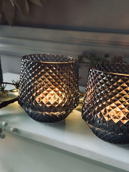 Candle Holder - Glass - Dark Grey