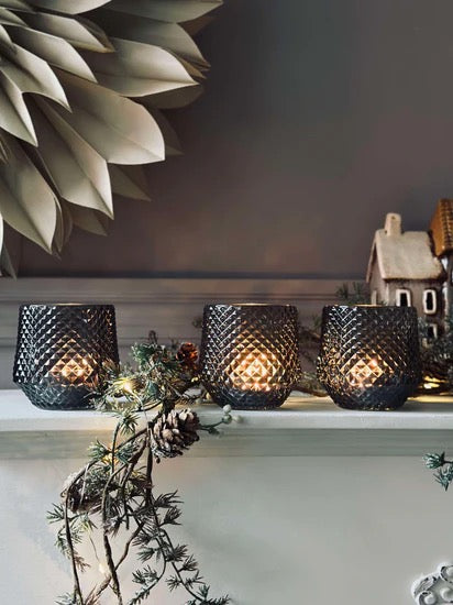 Candle Holder - Glass - Dark Grey