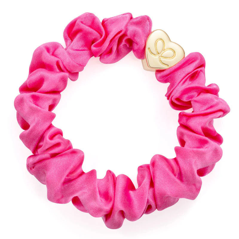 Scrunchie - Silk - Gold Heart - Bubblegum Pink