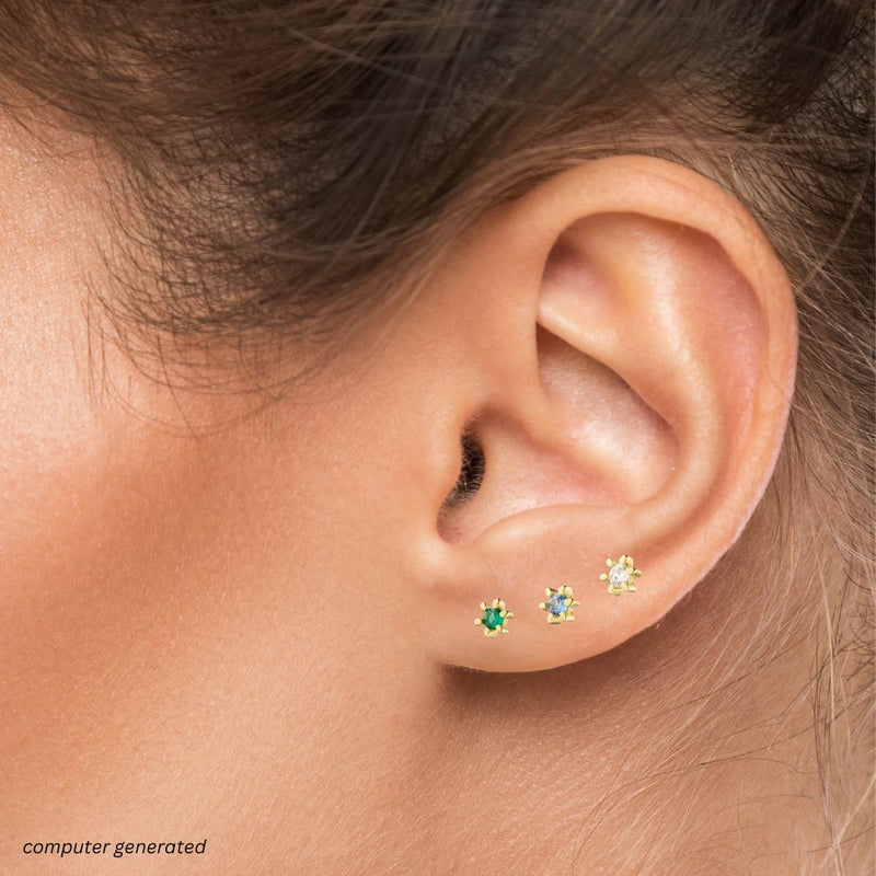 EVE - Stud Earrings - Sterling Silver - Gold Plated - Green CZ
