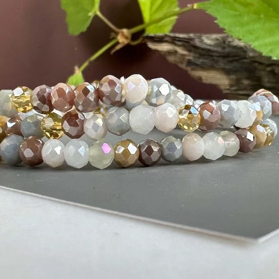 Bracelet - AYA - Crystal - Beige Mix - Set/3