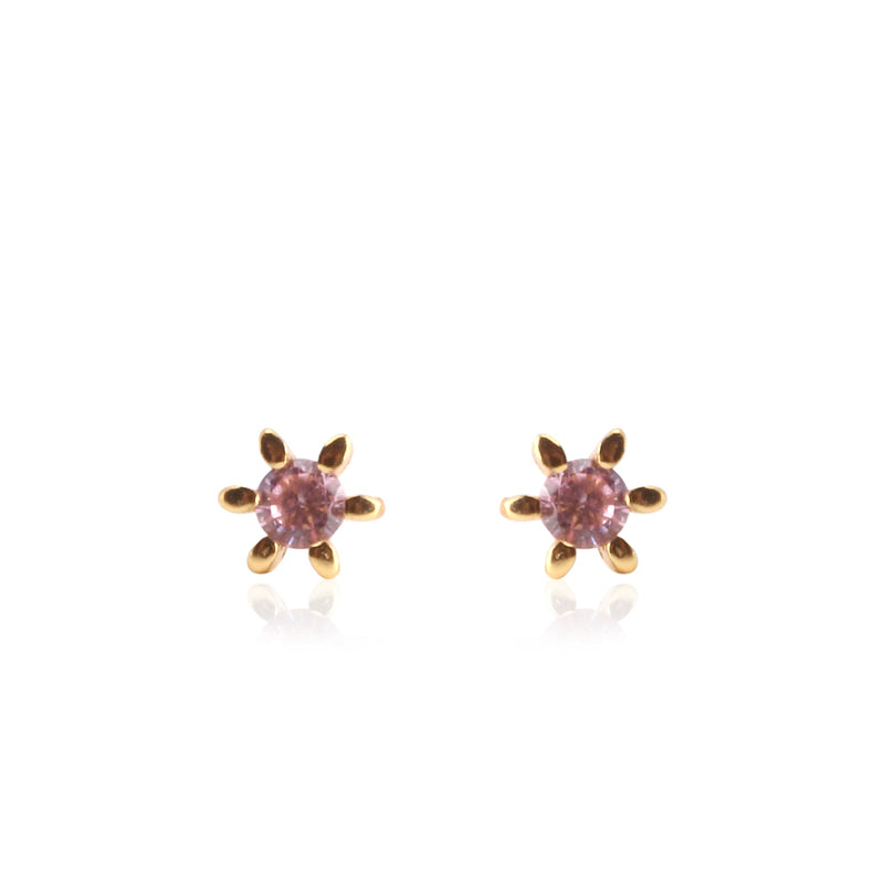 EVE - Stud Earrings - Sterling Silver - Gold Plated - Pink CZ