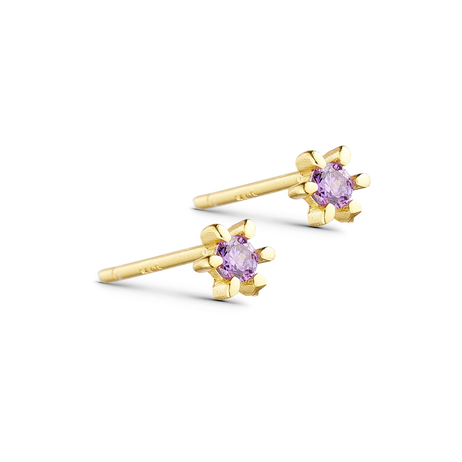 EVE - Stud Earrings - Sterling Silver - Gold Plated - Violet CZ