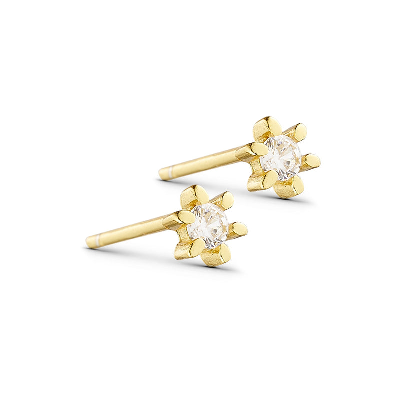EVE - Stud Earrings - Sterling Silver - Gold Plated - Clear CZ