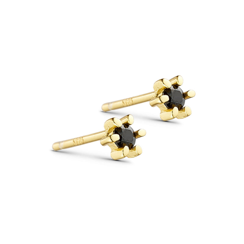 EVE - Stud Earrings - Sterling Silver - Gold Plated - Black CZ
