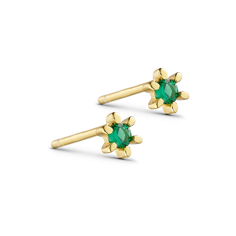EVE - Stud Earrings - Sterling Silver - Gold Plated - Green CZ