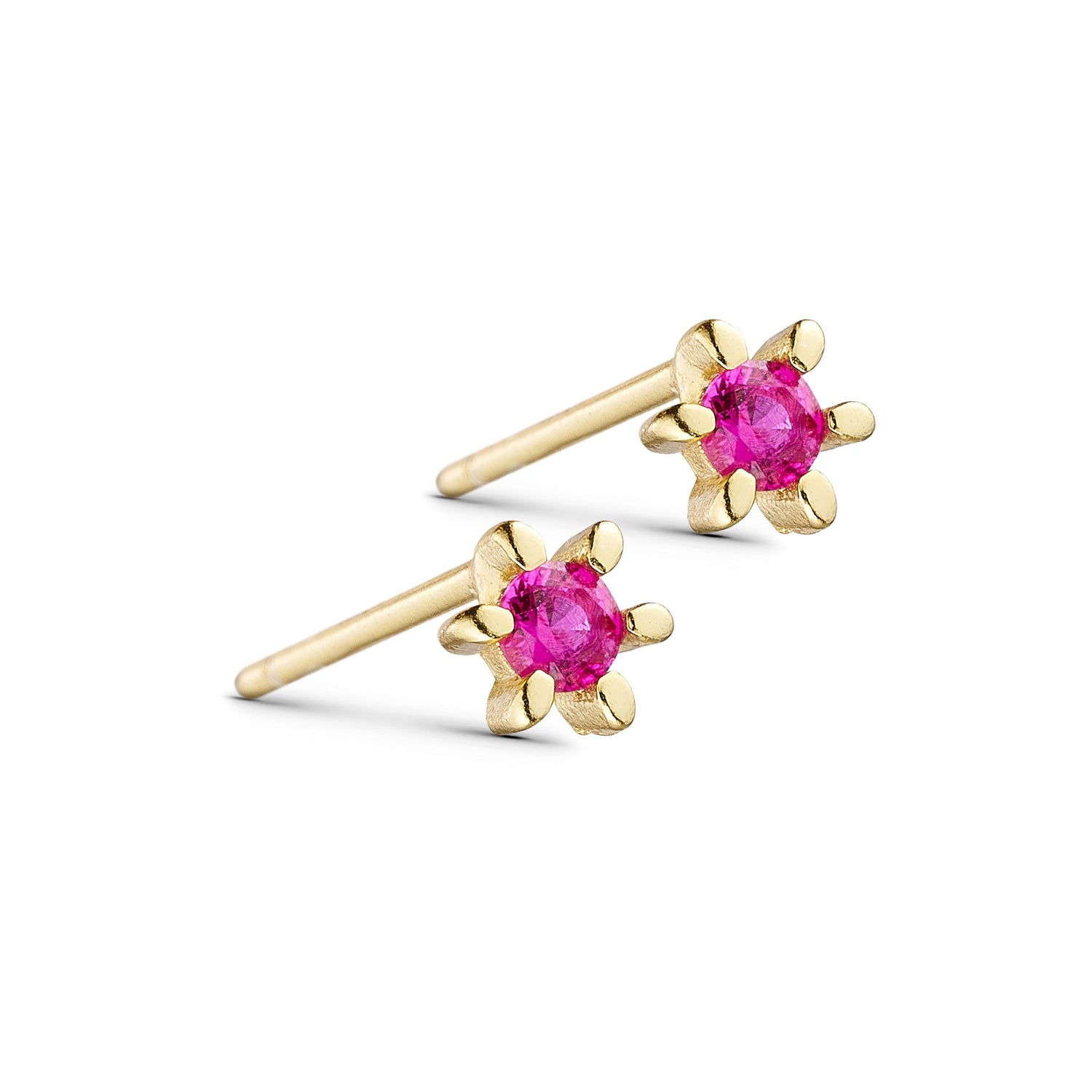 EVE - Stud Earrings - Sterling Silver - Gold Plated - Magenta CZ