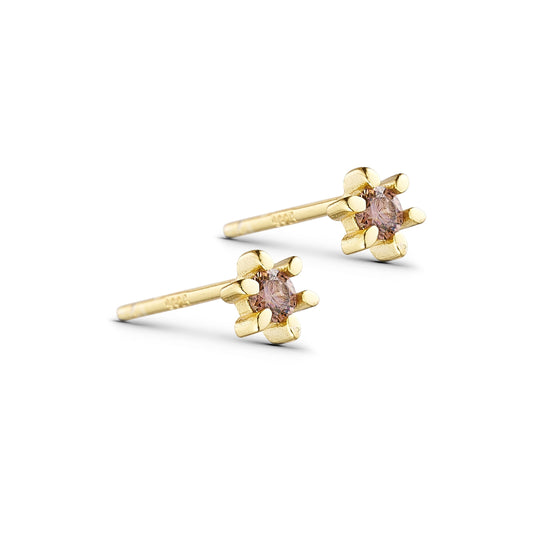 EVE - Stud Earrings - Sterling Silver - Gold Plated - Brown CZ