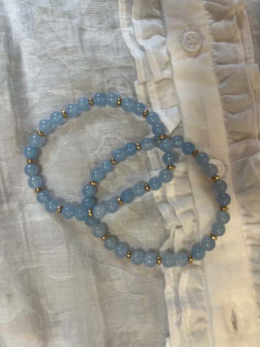Bracelet - Natural Stones With Golden Spacers - Soft Blue