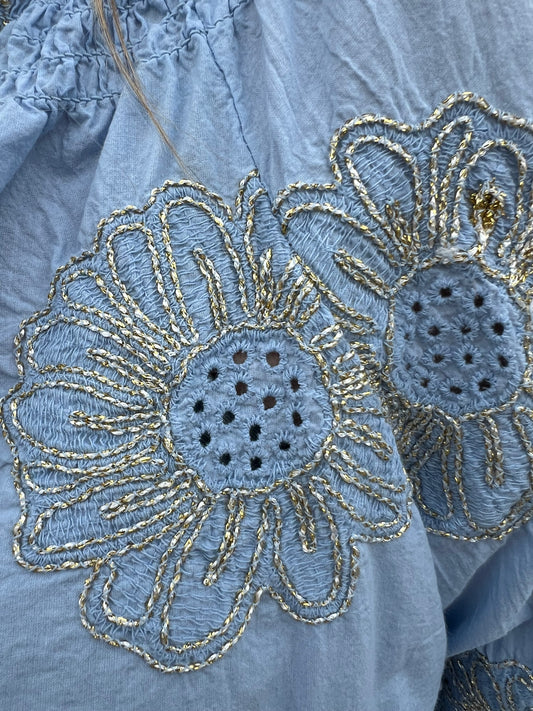Barbados Blouse With Embroidery - Soft Blue