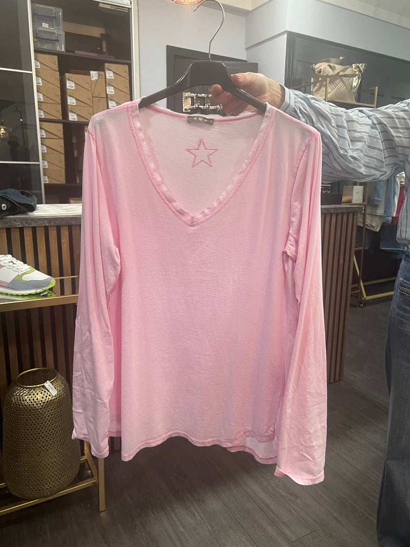 Tee - Long Sleeve - V-Neck - Bubblegum