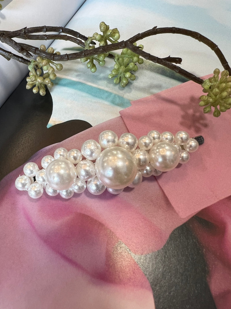 Hair Slide - Faux Pearls - Gold Plated