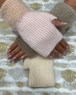 Gloves - Fingerless - Angora & Cashmere Blend - Beige