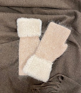 Gloves - Fingerless - Angora & Cashmere Blend - Beige
