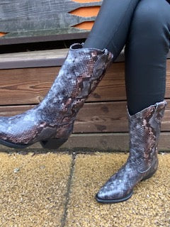 Boots Cowboy - Grey Multi Snake Print