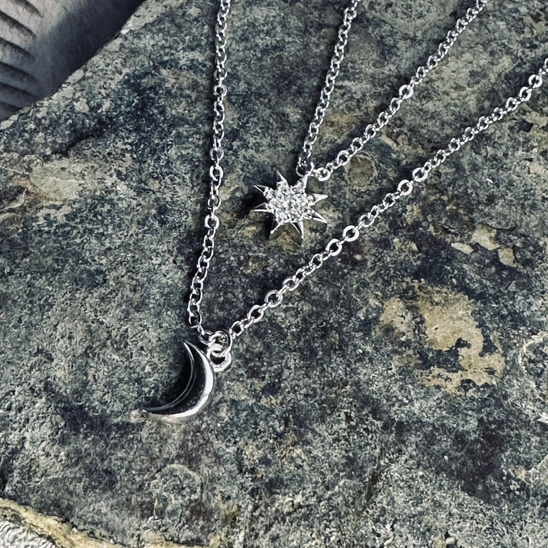 Necklace - Moon & Star - Sterling Silver