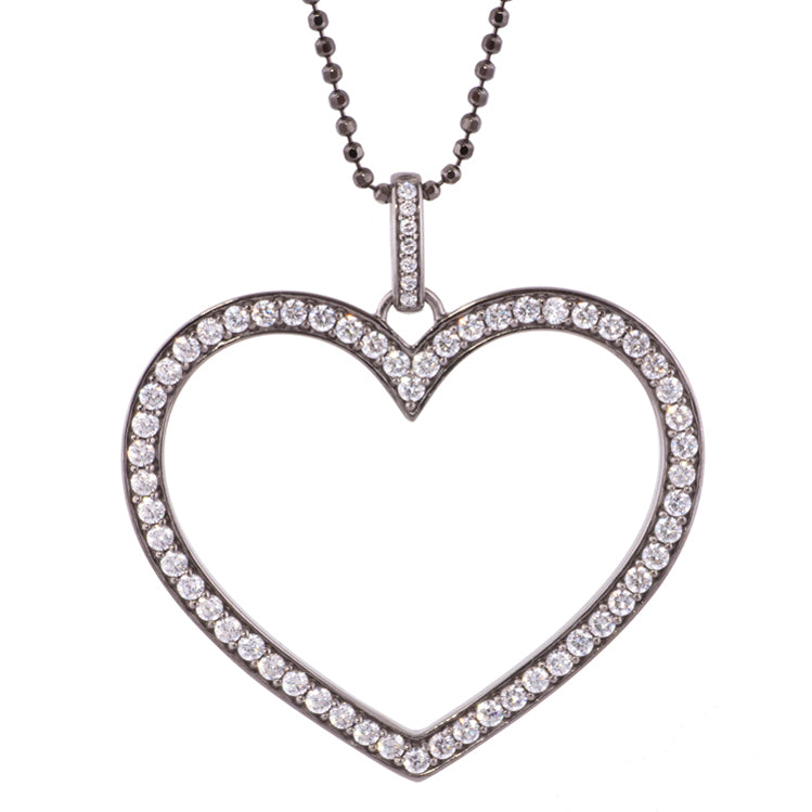 Juleo Jewellery - Black Rhodium Large Open Heart Pendant - Stone Set Bail (Loose Pendant)
