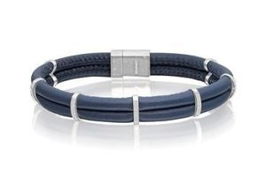 SIF JAKOBS- Modena 7 Rings Leather Bracelet - Rhodium Plated 925 Sterling Silver