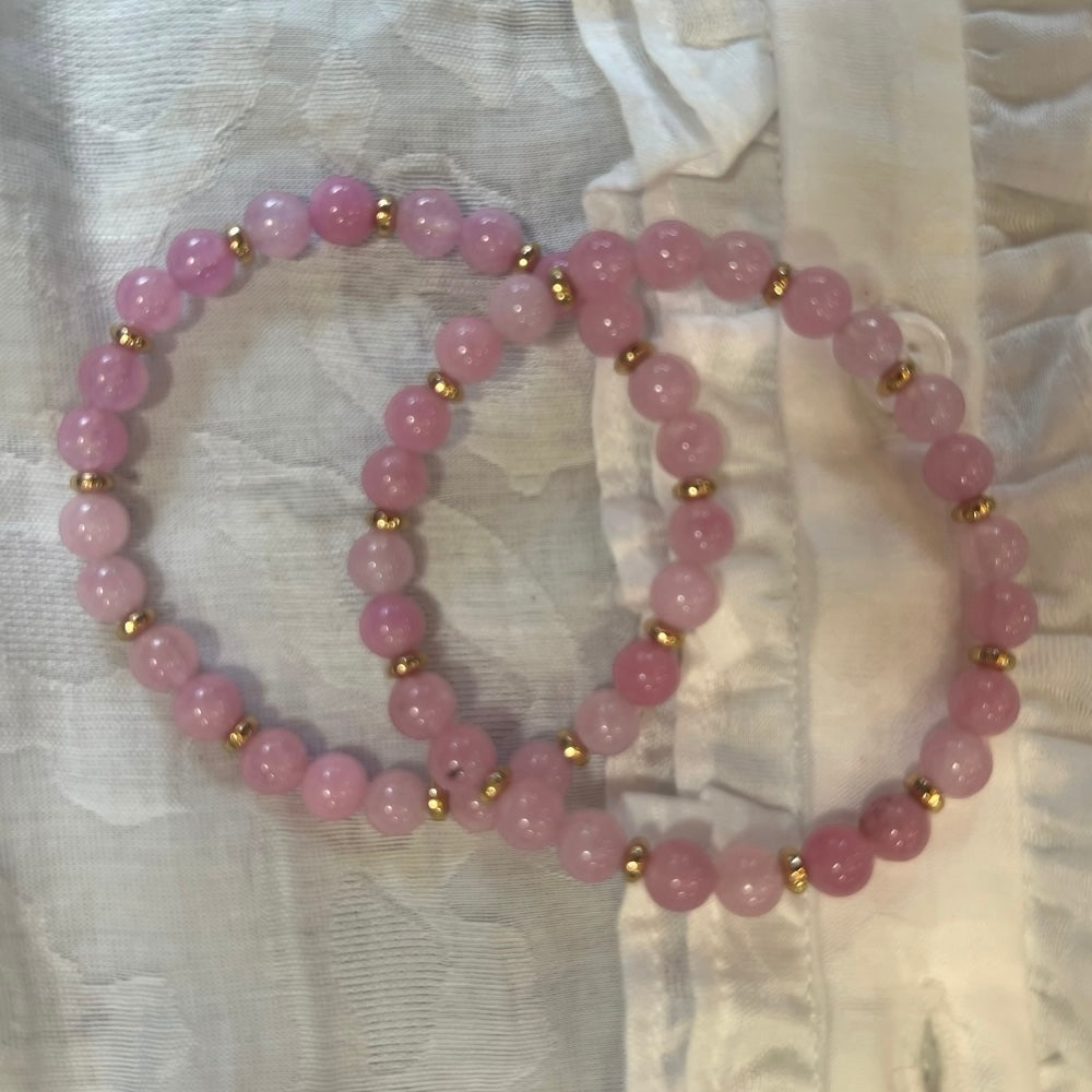 Bracelet - Natural Stones With Golden Spacers - Soft Pink