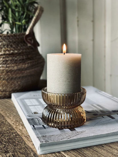 Candle Holder - Glass - Amber