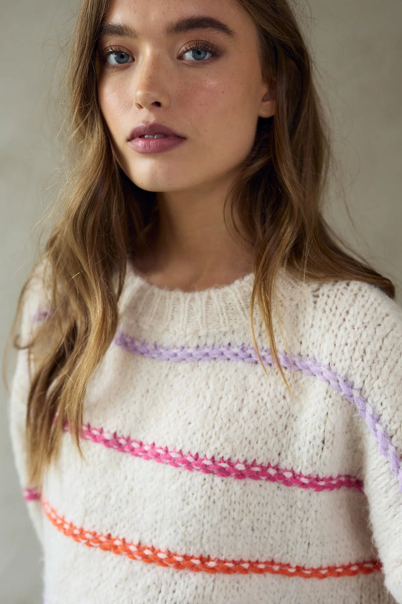 Jumper - KALITA KNIT - Oyster Berry Stripe