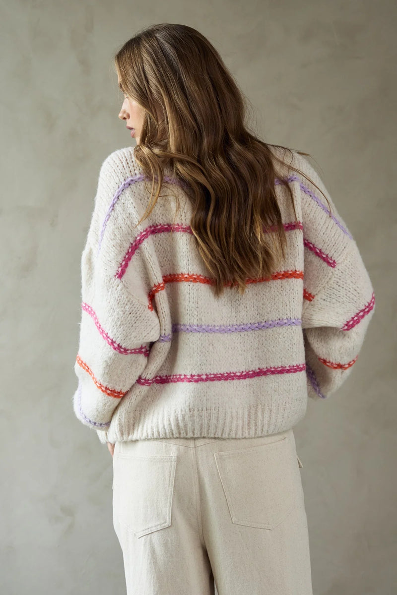 Jumper - KALITA KNIT - Oyster Berry Stripe