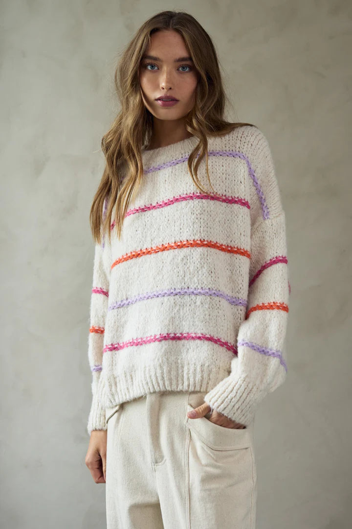 Jumper - KALITA KNIT - Oyster Berry Stripe