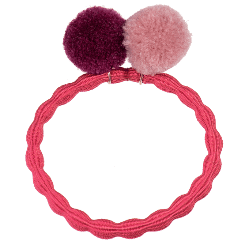 Kknekki Pompom Hair Tie - Rasberry/Dusty Rose/Light Bordeaux