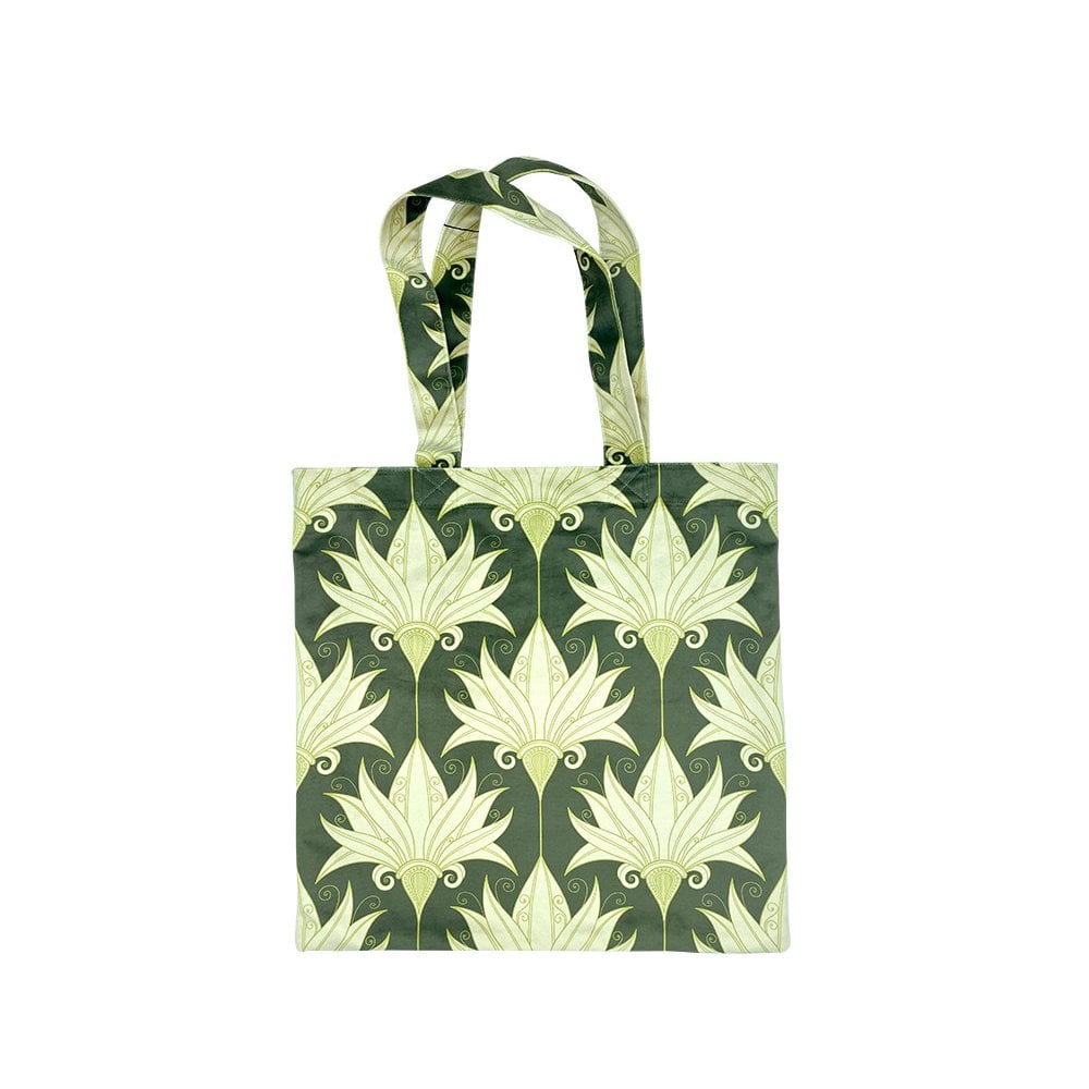 Velvet Tote Bag-Green and Flowers