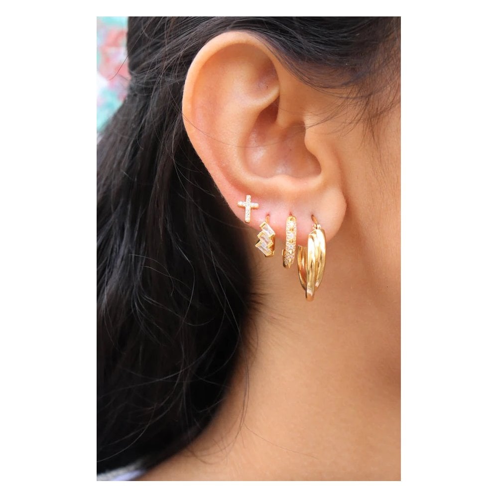 Crystal Cross Earrings - Gold Plated