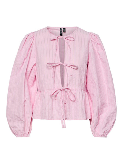 Blouse - PCAGNETE O-NECK TIE TOP - Pink-A-Boo/Fushsia Pink - LB