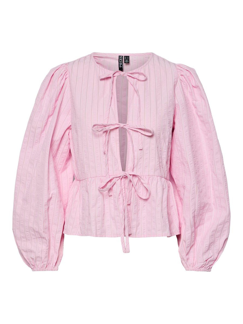 Blouse - PCAGNETE O-NECK TIE TOP - Pink-A-Boo/Fushsia Pink - LB